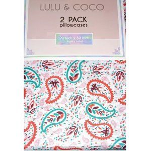 Set Of 2 Paisley Pillowcases Lulu & Coco Turquoise Melon White Microfiber